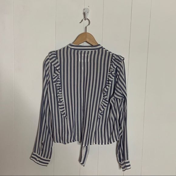 Tie Waist Striped Shirt Top Rails Button Front Size Small Blue and White - Picture 5 of 10
